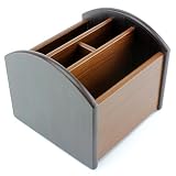 Revolving Wooden TV Remote Control Caddy; 4 Compartments Organize Your TV, Satellite, DVD, Blu-Ray Remote Controllers, Office Caddy Too