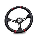 SPPC Universal Deep Dish Drift Racing Steering Wheel (Black PVC & Spoke,Red Mark & Stitch) 350MM