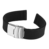 Beauty7 Black 20-24mm Soft Textured Rubber Strap Watch Band Replacement Stainless Steel Deployment Buckle