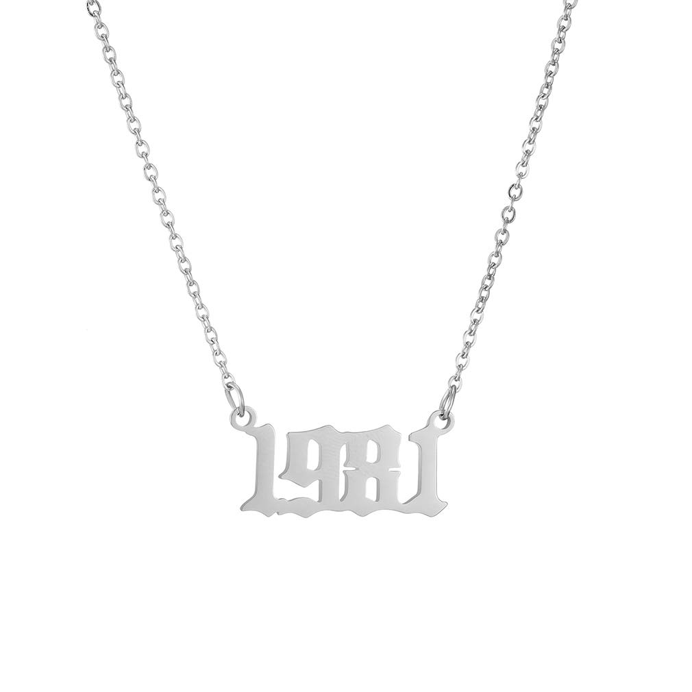 AFSTALR Birth Year Necklace for Women Girls Birthday Gifts Charm Friendship Jewellry Year Number 1981 Silver