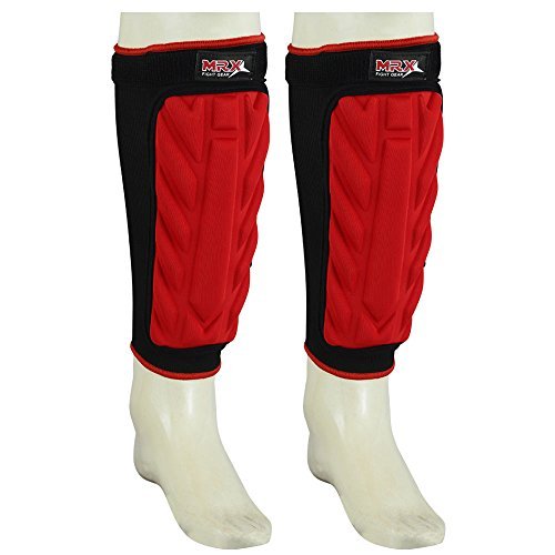 MRX Brand New Shin Instep PAD Guard Elasticated With Embossed Padding Boxing MMA Leg & Foot Protector Black/Red