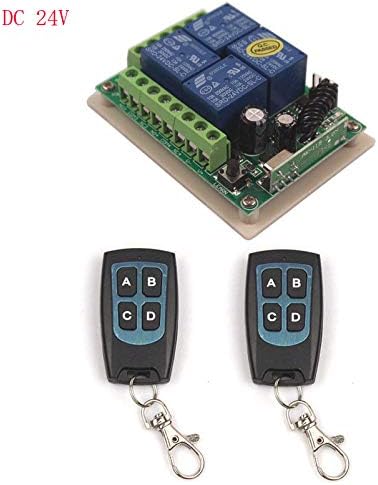 24V 4CH Remote Control Switch 315/433MHz Multi Remote Switch Waterproof Control Transmitter Receiver Momentary Toggle Switches RF Relay Module 24V 4 Channel Remote Control (2X Control 433MHz)