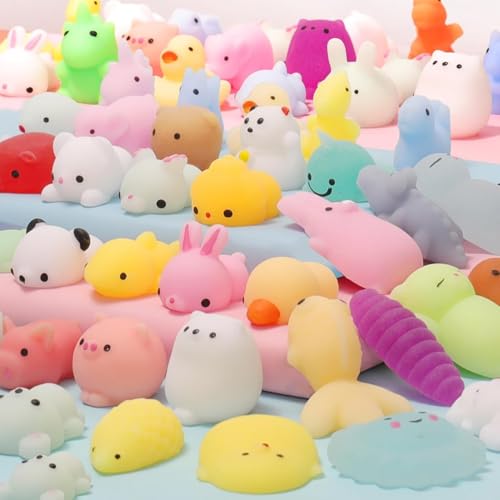 AM ANNA Squishy Toys Squishies, 50 Pack Mochi Squishy Party Favors for Kids, Squishies for Kids Fidget Toys Stress Reliever,Treasure Box Toys for Classroom Prizes Goodie Bag Stuffers (50 Pcs)