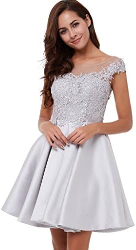 Tanpell Women's Lace Short Applique Homecoming Party Evening Gown