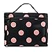 EN'DA professional Big Size Cosmetic Bag for Organize Makeups Travel Makeup Bag with Clear Mirror Single Layer Large Storage Space (Black&Pink)