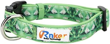 Rnker dog Collars, flowers pattern by hot stamping , adjustable Basic Neoprene Padded Dog Collar (Green)