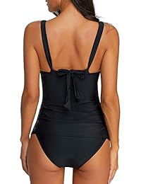 Luyeess Traje de baño de dos piezas para dama festoneado con camisa y tankini