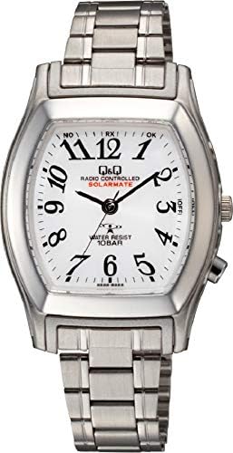 Citizen Q&Q HJ05-204 Women’s Wristwatch, Analog, Radio, Solar, Waterproof, Metal Band, White, Silver