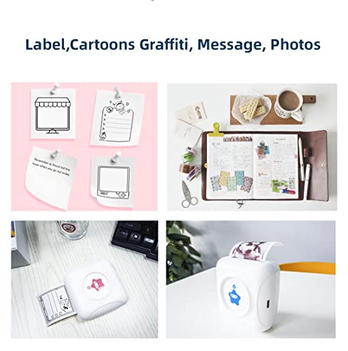 Portable Thermal Printer, Mini Bluetooth Mobile Printer Compatible with Android & iOS, 300DPI Wireless Pocket Picture Printer for iPhone Working Listing, Notes, Journal, Travel (White-Blue, TP2)