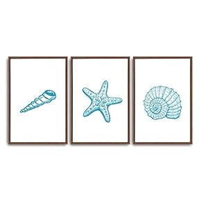 3 Piece Framed Canvas Wall Art Simple Seabed Elements Canvas Prints Home Artwork Decoration for Living Room,Bedroom - 16"x24"x3 Panels