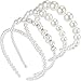 WILLBOND 4 Pcs Pearls Headbands Women White Faux Pearl Rhinestones Hairbands Bridal Hair Hoop Wedding Hair Accessories for Women