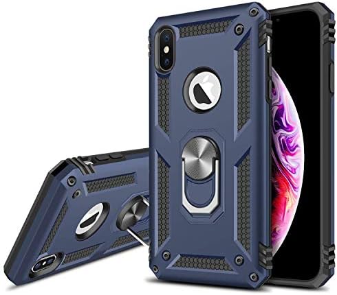 A rtistque Luxury Dual Layer Hybrid Shockproof Armor Defender Case with 360 Degree Metal Rotating Finger Ring Holder Kickstand for Apple iPhone Xs Max - Blue