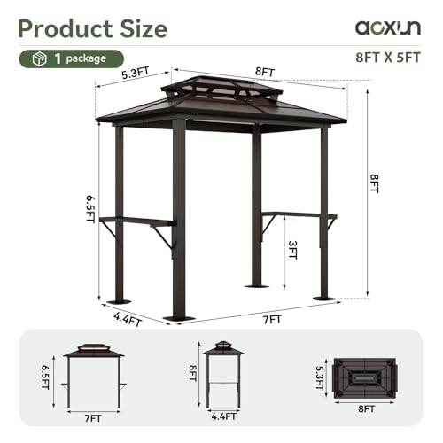 Aoxun 8x5 Hardtop Grill Gazebo with Dual Polycarbonate Roof and Shelving image 19