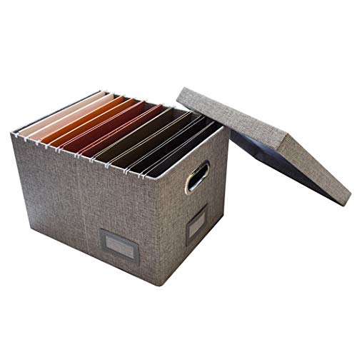File Storage Organizer Box, 2 Pcs Collapsible Linen Office Filling Boxes for Letters Legal Files and Hanging File Folders