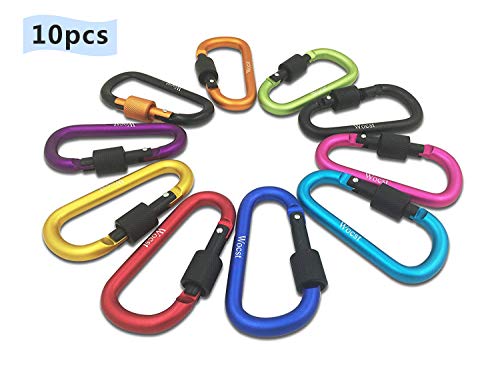 Wocst Aluminum Carabiner D-Ring Key Chain Clip Spring Clip Lock Carabiner Hook Outdoor Camping Equipment- Not for Climbing(10 Pcs)