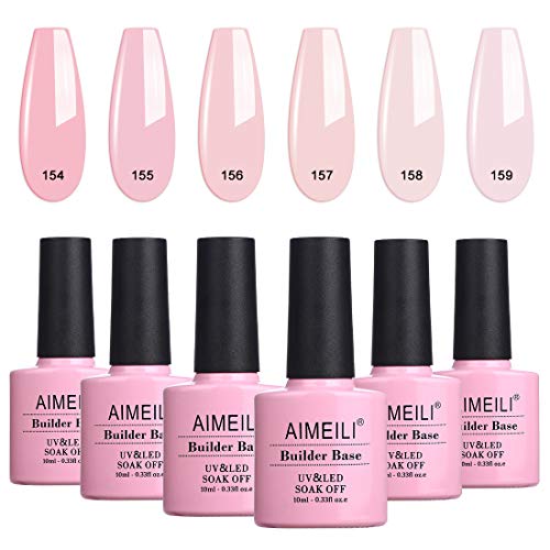 aimeili builder base sheer color gel, no necesita extensión de constructor de solución antideslizante, esmalte de uñas de gel remojo 6pcs x 10ml - kit set 37