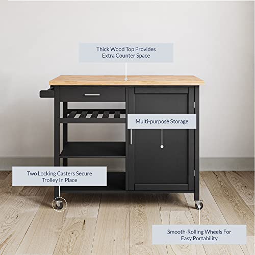 BELLEZE Modern Rolling Kitchen Island Utility Cart with a Drawer