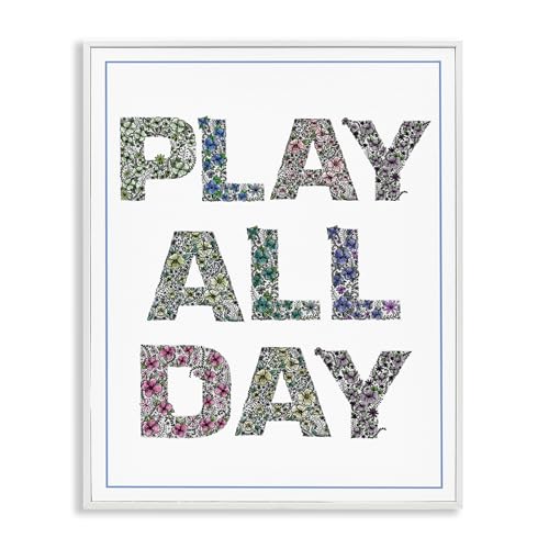 Stupell Industries Play All Day in Florals White Framed Giclee Art, design by J…
