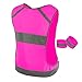 247 Viz Running Reflective Vest with Inside Pocket and 2 Bands, High Visibility Reflective Running Gear Safety Vest Straps for Men Women Kids for Night Running Walking Cycling Pink
