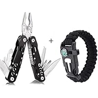 Multitool Plier & Paracord wrist strap, 14 in 1 Portable Folding Pocket Knife and 3 in 1 strap for Survival, Camping, Hiking, Hunting, Fishing