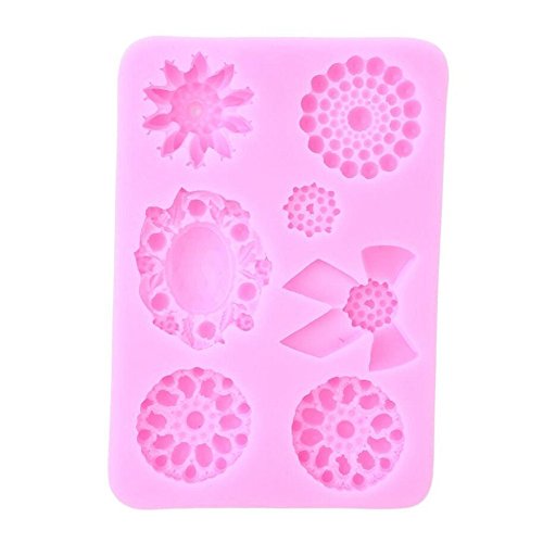 Baifeng 7 Cavities Brooch Jewelry Bowknot Silicone Cake Mould Sugar Mold Bakeware Tray Baking Mat Pan Gum Icing Fondant DIY Craft Cupcake Decorating Tool