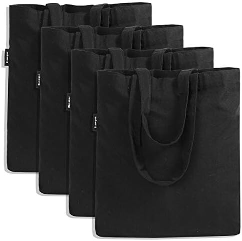 4 Pieces Resuable Cotton Canvas Tote Bag for Crafting and Decorating Plain Black
