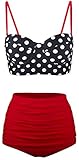 Annigo Two piece Swimsuit for Women Vintage High Waisted Bikini Halter Straps Bathing Suits