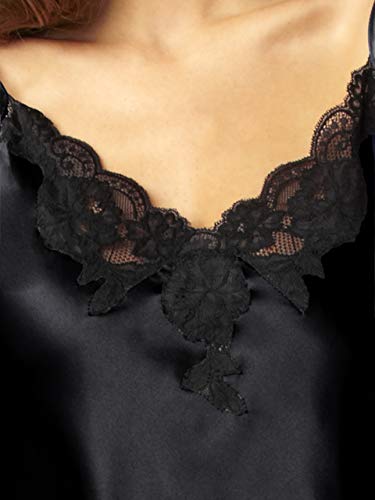 Julianna Rae Women's 100% Silk Camisole Top, Lace Trim, Flattering Fit, Le Tresor Collection, Night, XS