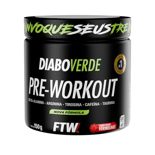 Pré Treino Pre Workout DIABO VERDE Pote 150g Sabor Frutas Vermelhas FTW - Suplemento Com Cafeína, Aminoácidos Beta‑Alanina e Arginina para Treinos e Atividades Físicas