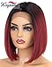 K'ryssma Ombre Burgundy Lace Front Wigs Short Bob Synthetic Wig Black Roots to Wine Red Ombre Lace Front Wig with Deep Middle Parting Heat Resistant