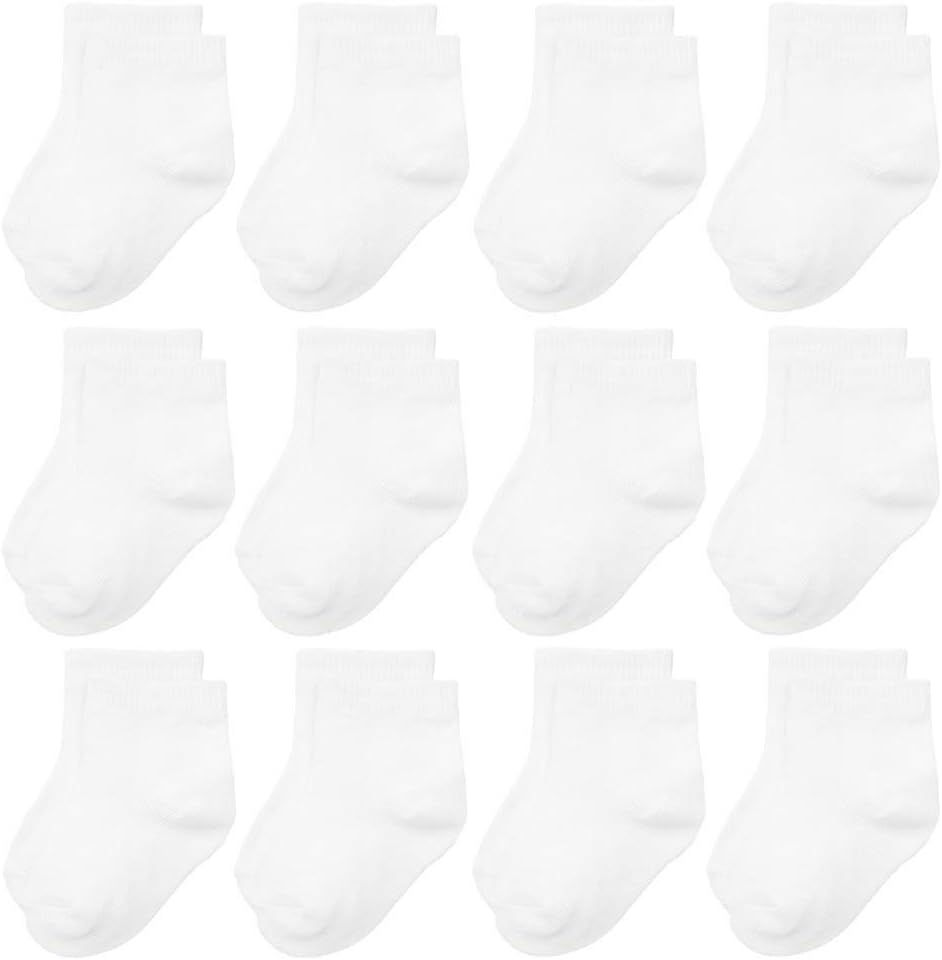 Baby Boy Girl Socks 12 Pairs White Pink Gray Solid Color Cotton Socks for Newborn Infant Toddler