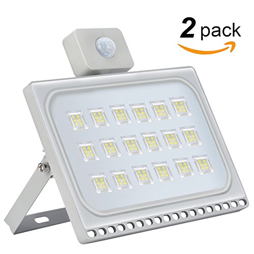 Missbee2 Pack 100W LED Motion Sensor Flood Lights, Thinner Lighter Outdoor Work Light, Waterproof IP67, 11000LM, PIR Security Lights, Cold White (6000-6500K)