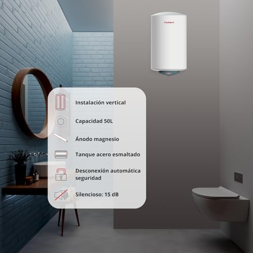 Corberó - Aquecedor de Água Elétrico CTMBA50 | 50L | Instalação Vertical | Resistência Blindada | Termóstato Ajustável | Proteção anticorrosiva