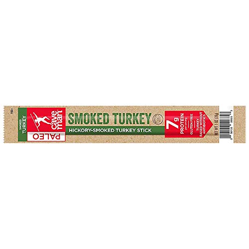 Caveman Foods Paleo - Certified, Keto Friendly, Gluten Free, Low Carb Smoked Turkey Snack Stick, 1 Ounce, 20 count