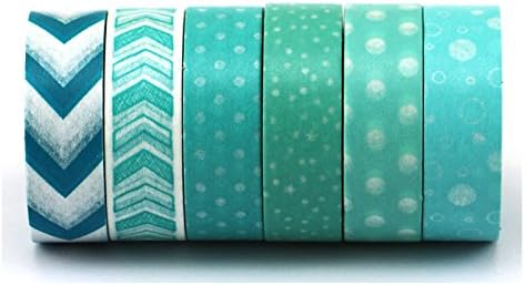 Decorative Washi Masking Tape for Scrapbooking, DIY Crafts and Gift Wrapping,Pack of 6(Green)