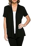 12 Ami Basic Solid Short Sleeve Open Front Cardigan Black 3X