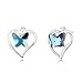 Heart Butterfly Sterling Silver Swarovski Elements Crystal Necklace Earring Matching Womens Girls Jewelry Set, Great for gift, brithdays, present