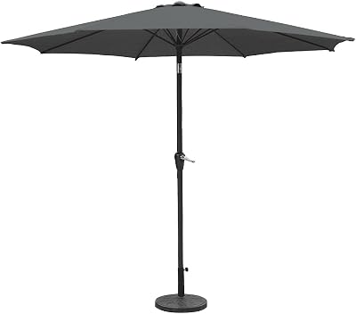 GardenKraft 2.7m Outdoor Parasol Tilt & Crank 6 Ribs Charcoal