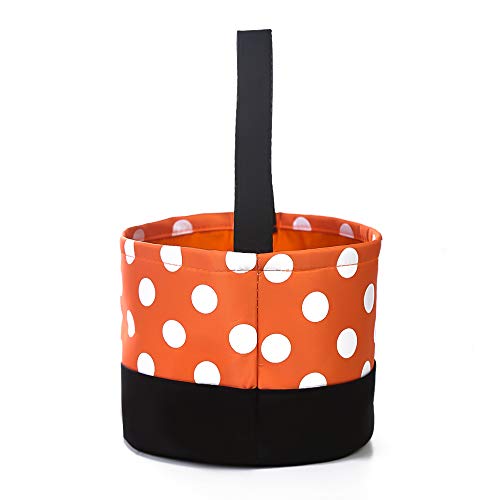 Halloween Trick or Treat Bags Candy Buckets Baskets for Kids (Polka-dot Orange) - Thumbnail 2