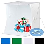 Amzdeal Portable Photo Studio 16x16 Inch LED Light Box Table Top Photography Shooting Kit with 6000-6500K Adjustable LED Strip+Metal Frame+4 Backdrops(Black/White/Blue/Green)