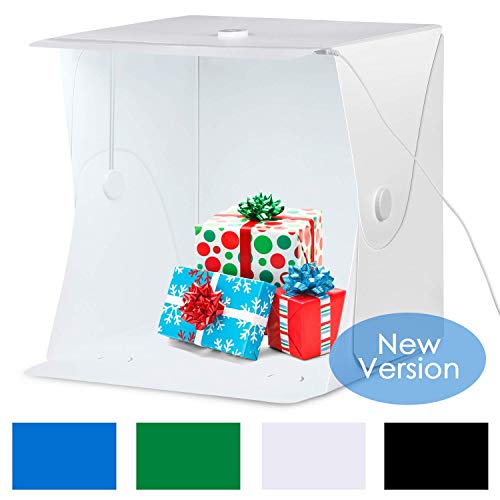 Amzdeal Portable Photo Studio 16x16 Inch LED Light Box Table Top Photography Shooting Kit with 6000-6500K Adjustable LED Strip+Metal Frame+4 Backdrops(Black/White/Blue/Green)