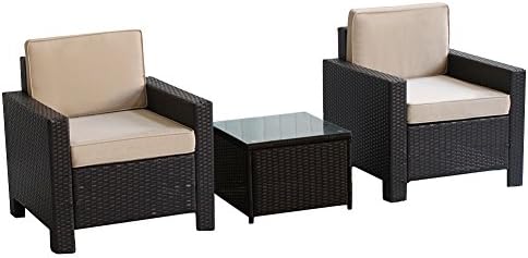 Outdoor Rattan Furniture Sets with Table and Chairs, Fitting for Garden, Balcony and Coffee House (2 Seats 1 Table Low Back)