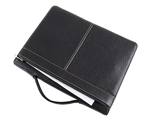 Hifriend Genuine Leather Portfolio for iPad Pro 12.9, Professional Business Organizer Padfolio Case, Letter Size Notepad, with Retractable Handle, Gift for Women & Men (Black, Pro 12.9)