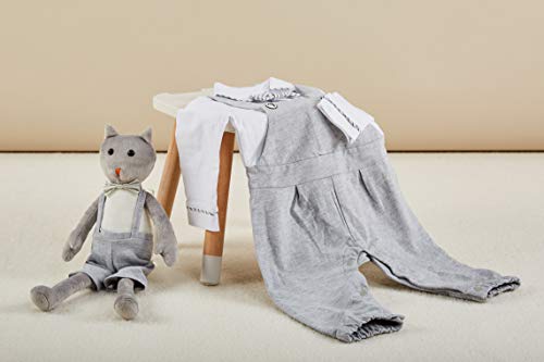 Baby Brielle 2-Piece Stuffed Cat Plush Toy and Matching Tuxedo with Overalls and Bow Onesie Romper for Infant and Toddler Gift Set for Boys Grey - Thumbnail 7
