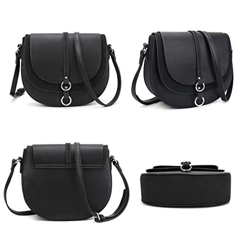 Shoulder Bag For Women Solid Color Stitching Female Crossbody Bag simple circular ladies bag Women Handbag (Black)