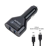 Car Charger APXX UCQ2-2A 36W 2-port Quick Charge 2.0 USB Car Charger Bundle with 2 pack of QC 2.0 Micro USB Cable for Galaxy S6 Edge Plus, Note 5 4 Edge, Nexus 6, Xperia Z3 Z2