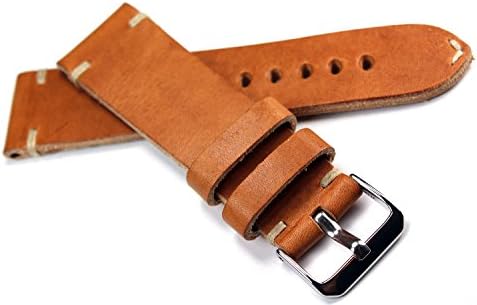 24 mm Rios handmade leather strap white stitching 24 mm / 22 mm, retro look, quality strap, light-brown, top quality