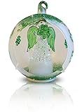 LED Glass Globe Christmas Tree Ornament with Irish Angel & Shamrocks - Color Changing Lights - White Frosted Glass with Hand Painted Green Glitter Shamrocks 3.5 Inch Diameter