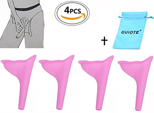 4 Pcs Female Urination Device Travel Camping Urinal For Women, Reusable Outdoor Standing Pee Portable Urinal Tool with Storage Bag … (Pink)