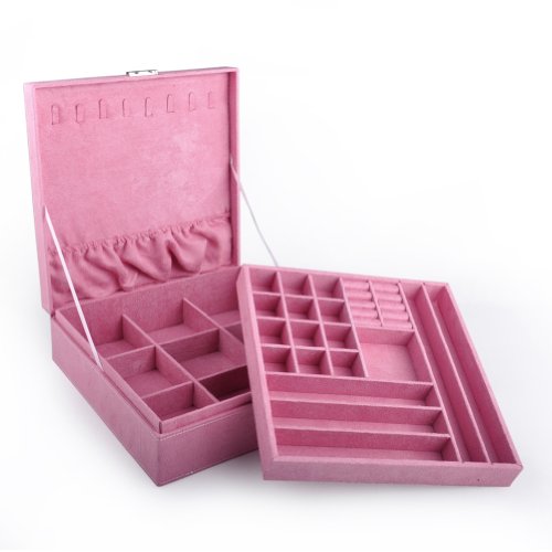 Aspire Lint Jewelry Box / Jewelry Organizer, Two-layer, 10" x 10" x 3", Gift Idea - Pink